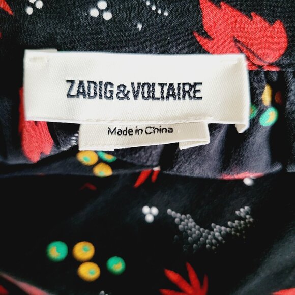 Zadig & Voltaire Black and Red Silk Shirtdress with Waist Tie - Picture 7 of 7